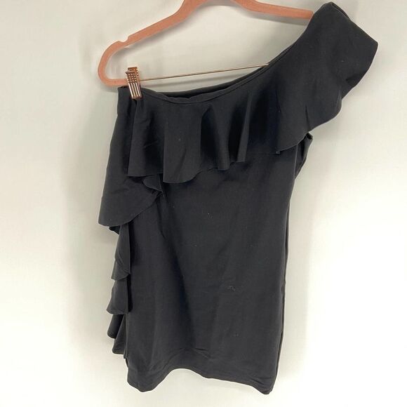 Susana Monaco Black Tamra Ruffle One Shoulder Tank Dress womens M - Picture 3 of 8